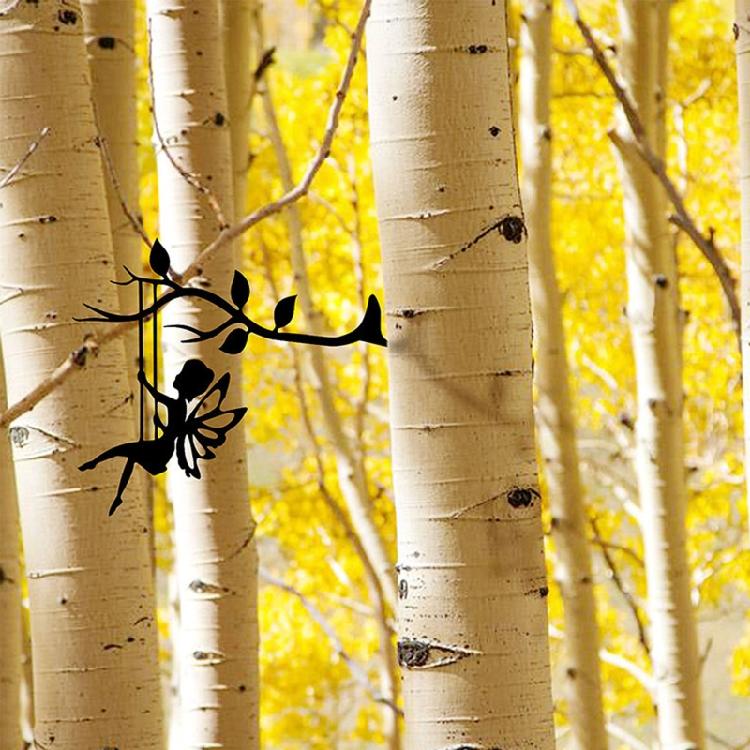Metal Art Silhouette Tree Hanging Swinging Fairy Indoor Outdoor Home Garden