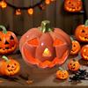 Yousheng Light Up Halloween Decoration Ceramic Carved Pumpkin Skull Bat Figurine LED Tabletop Ornament for Halloween Home Shelf Desk Decor