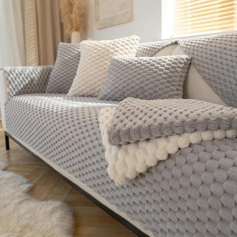 Super Soft Durable Sofa Towel Plaid Plush L Shape Sofa Cover Non-Slip Anti-dirty Combination Couch Cover Sofa Towel Decor