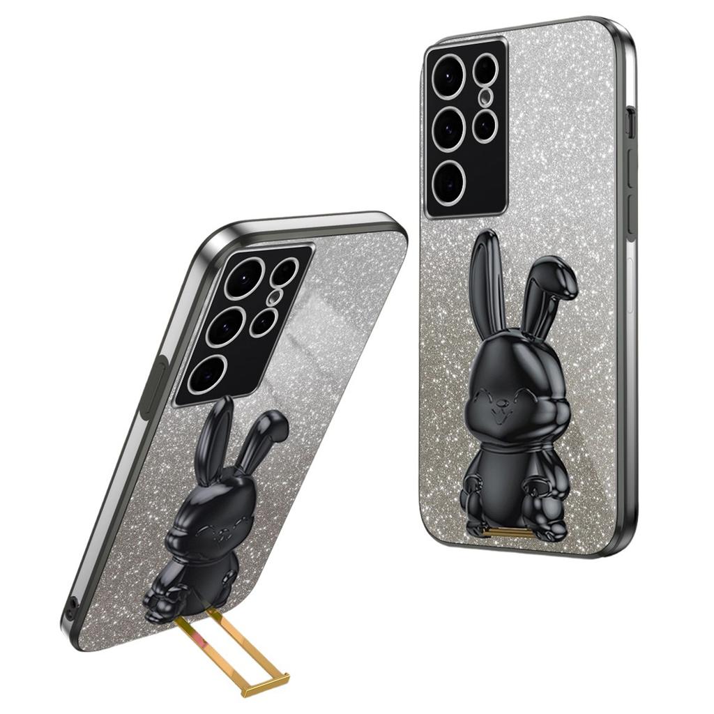 For Samsung Galaxy S24 Ultra Cell Phone Back Protector Cartoon Rabbit Pull-out Kickstand Cover