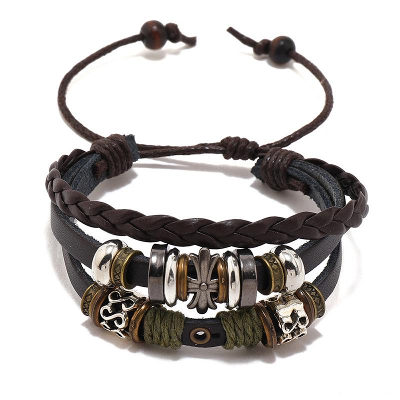 New Jewelry Personalized Beaded Pentagram Leather Bracelet Fashion Jewelry Simple Multi-layer Bracelet