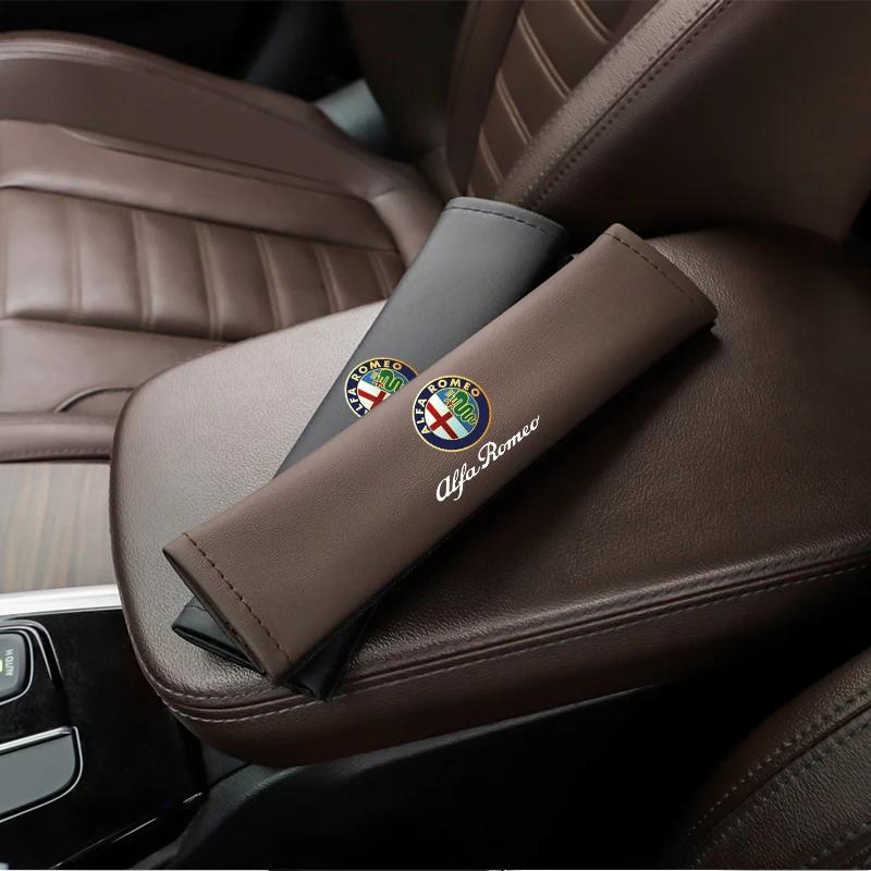 Car Stickers For Alfa Romeo Leather Car Seat Belt Cover Shoulder Protective Accessories For Alfa Romeo 156 159 147 4C 8C 166 Giu