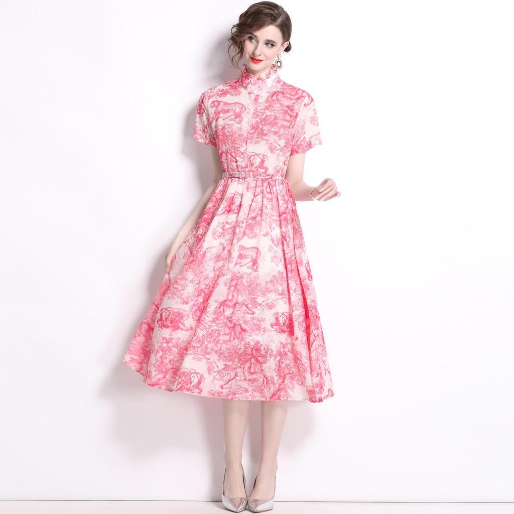 Butterfly Ink Print Slim Fit Swing Dress - Blue & White, Summer 2024