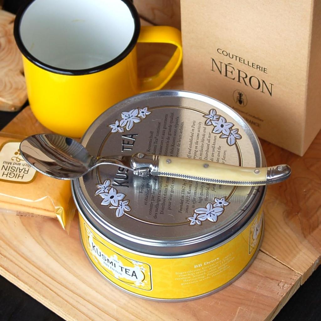 Laguiole ABS Handle Teaspoon, Made in France, NERON (Blonde Marble) [Official Import]