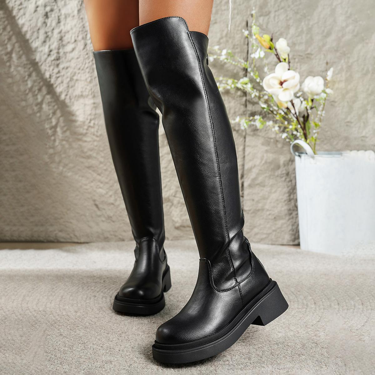 

Fashion Sexy Pu Rear Zip Over The Knee Boots Women 2025 Winter Long Riding Boots 35