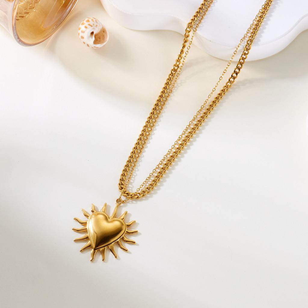 Nautical Inspired Double Chain Stainless Steel Necklace With Shell And Starfish Pendants For Men And Women Heart