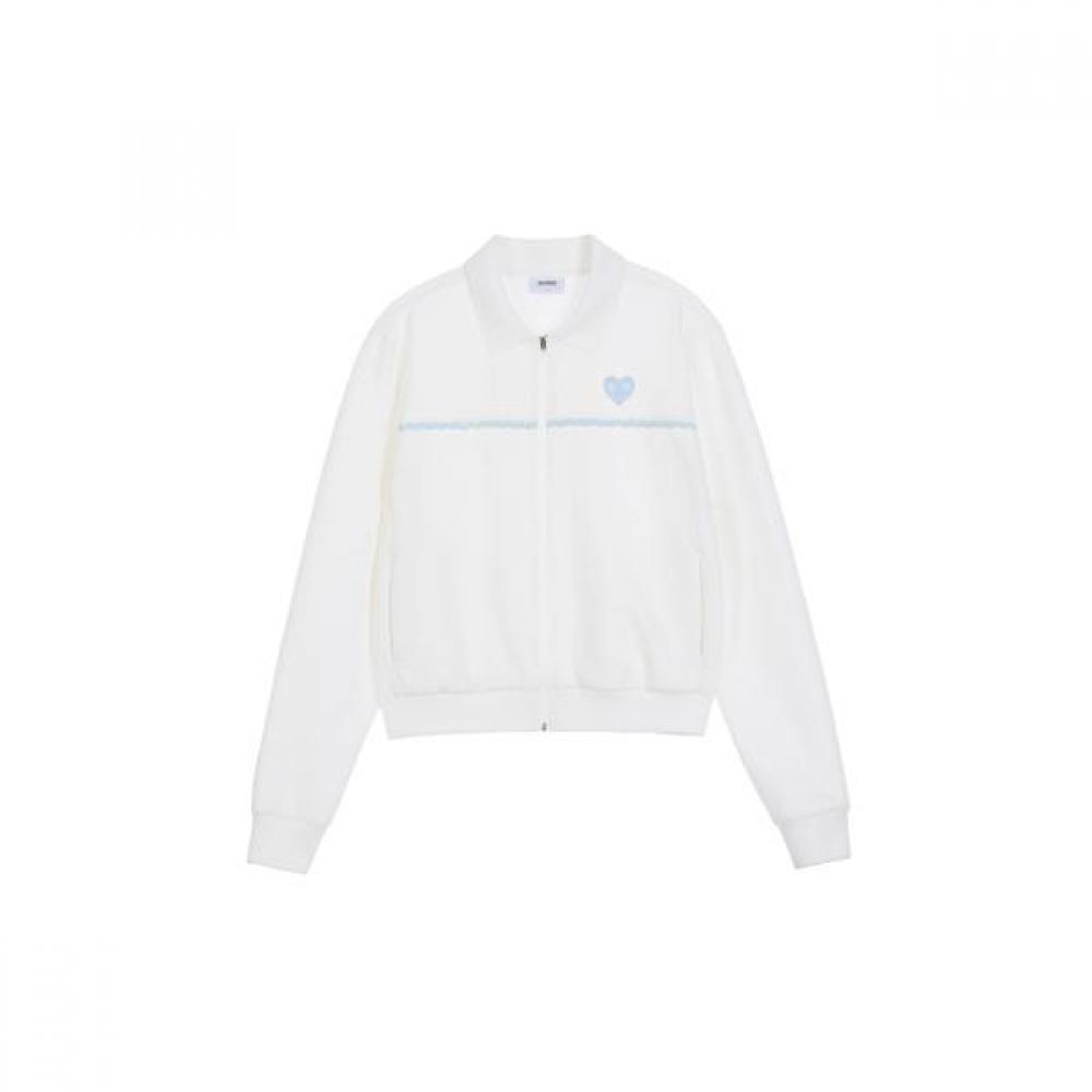 Goxo Lace Collar Zip Up White Sky Blue S