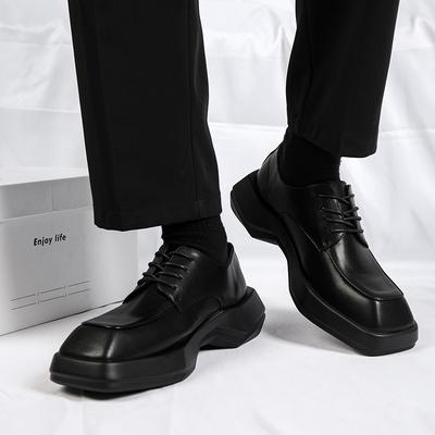 Quadratischer Kopf Leder Schuhe Sommer Leder Dicke Sohle Großer Kopf Schuhe Innere Höhe Erhöhung Derby Freizeit Schuhe