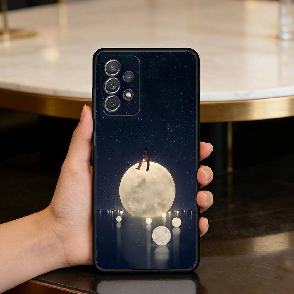Night Water Dream Art Soft Silicone Black Cover Phone Case For Samsung Galaxy A73,A72,A71,A70,A53,A52,A51