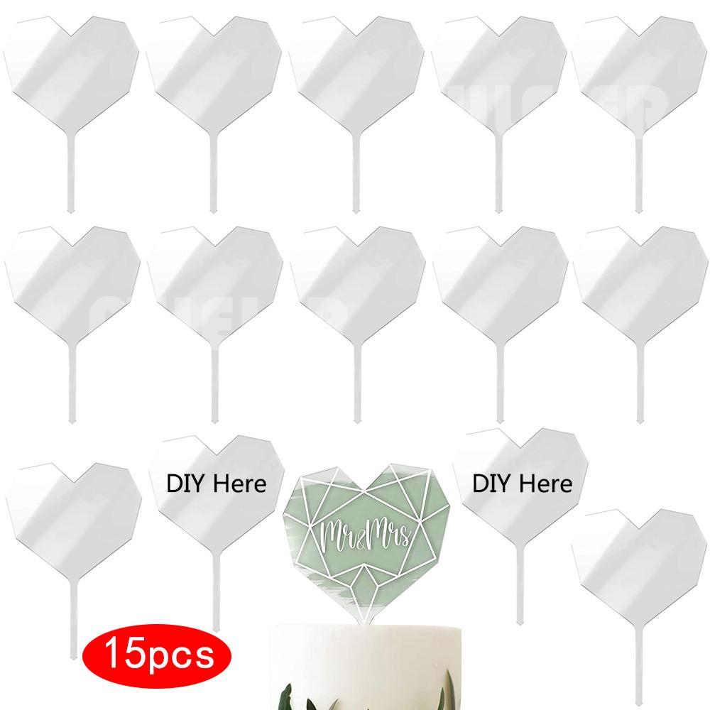 15pcs DIY Cake Tool Birthday Acrylic Cake Topper Blank No Texts Acrylic Board For Baking Wedding Cake Decorations Tool Indicator