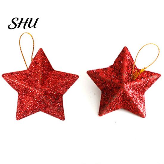 Christmas Hanging Ornament 6Pcs Sparkling 3D Star Shape Pendant with Lanyard Glitter Tree DIY Craft Party Decor