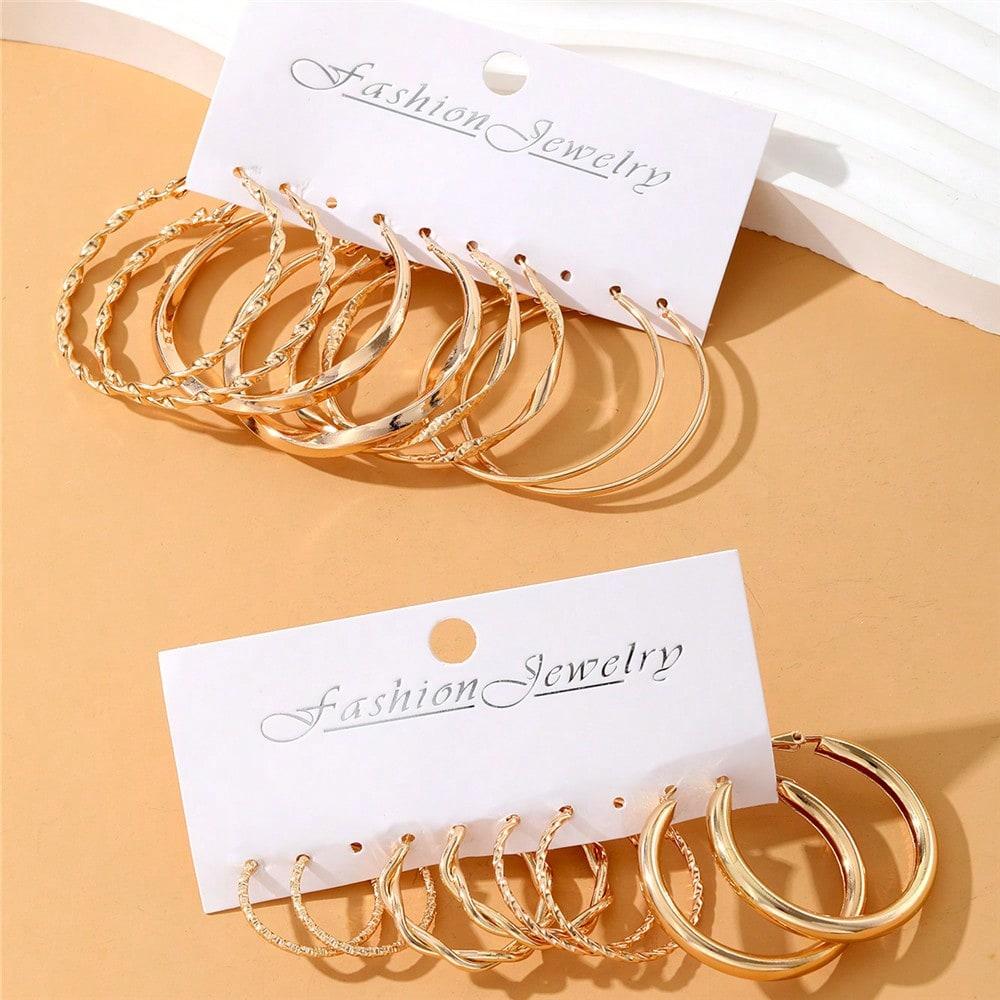 8pcs/Set Metal Twist Hoop Earrings For Women, Jewelry Earrings Suitable For Daily, Party, Beach, Minimalist Style