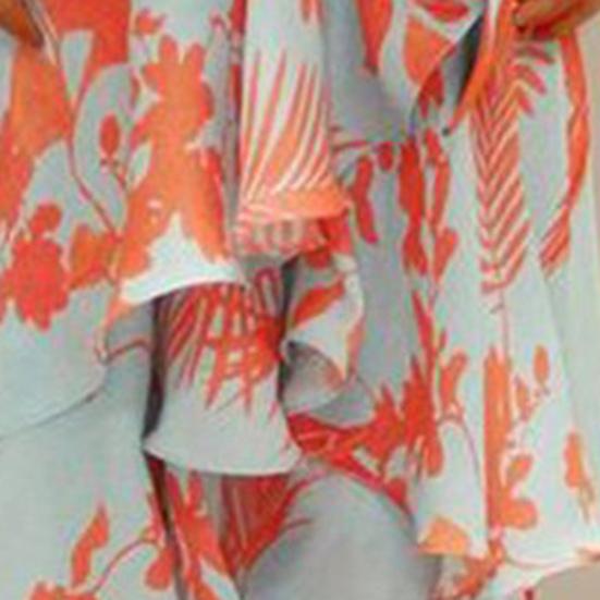 Long Dress Deep V Neck Lace-up Tight Waist Flowy Splicing Irregular Hem Ruffle