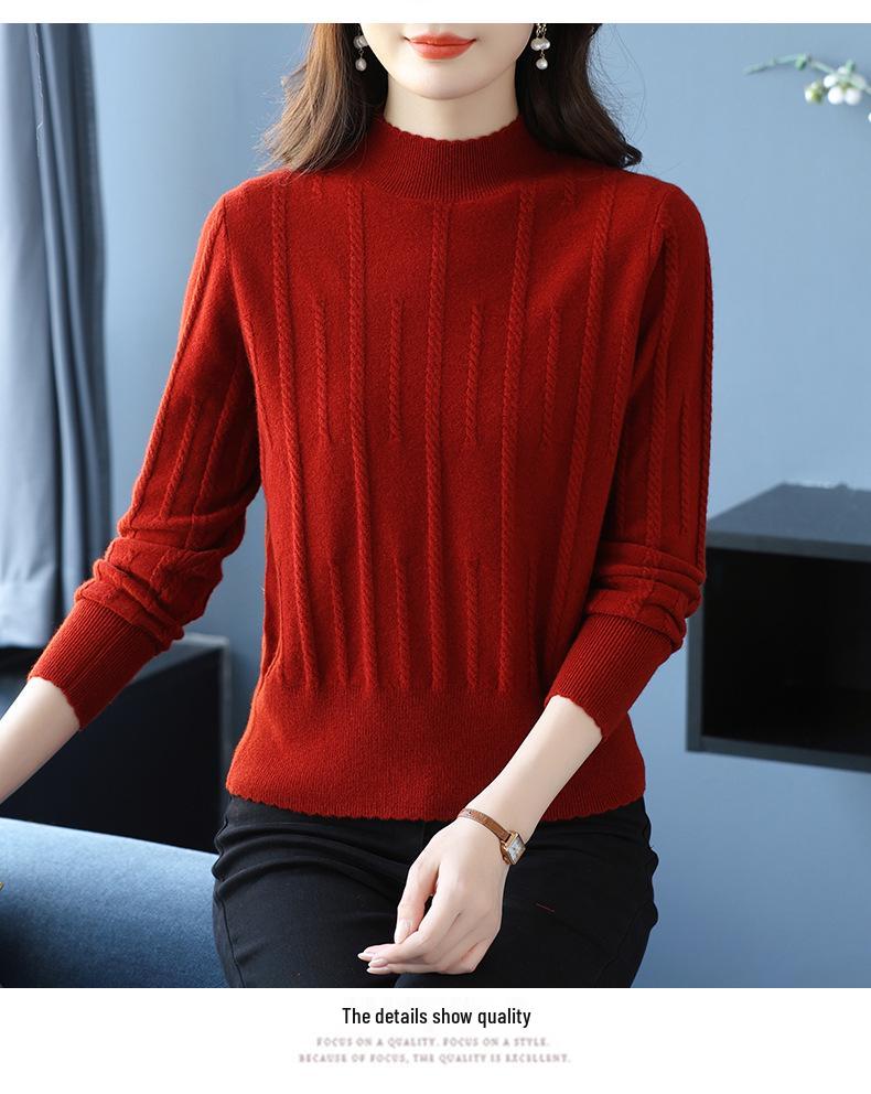 Women's Autumn Winter Wool Sweater: Short Half-High Collar, Knitted, Perfect for Mothers