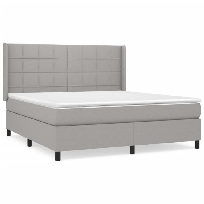 3131441 vidaXL Lit à sommier tapissier avec matelas Gris clair 160x200cm Tissu