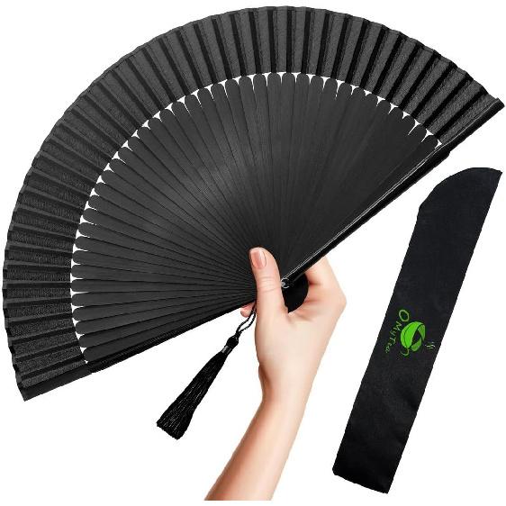 OMyTea Folding Hand Fan for Women - Foldable Chinese Japanese Vintage Bamboo Silk Fan - for Hot Flash, Church, Decoration, EDM, Music Festival,