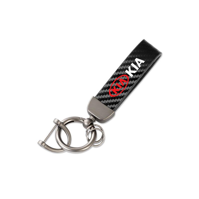 YBVX3 Carbon Leather Luxury Car Logo Keychain Zinc Alloy Emblem Keyring For KIA EV6 Stinger RIO Sorento Picanto Ceed Borrego Syros K4