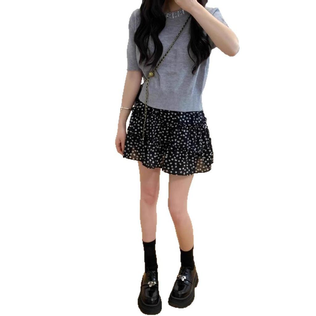 Kwiatowa Spódnica A-Line w Grochy - Damska Letnia 2025 Elastyczny Pas Krótka Spódnica Petite