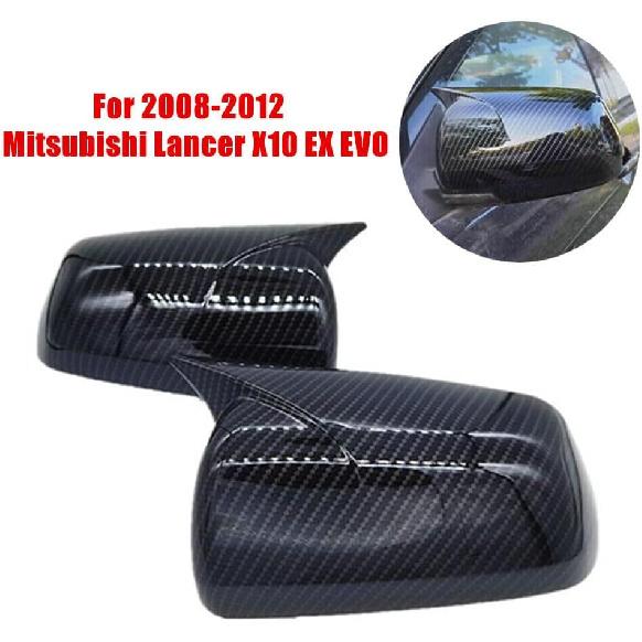 1 Pair Carbon Fiber Black Rearview Mirror Cover For Mitsubishi Lancer X10 EX EVO 2008 2009 2010 2011 2012, (NOT fit for with turn signal light)