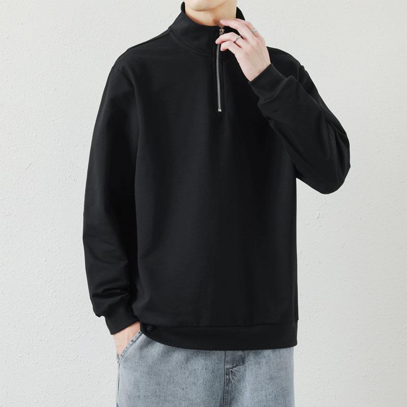 Men's Sweatshirt Spring and Autumn Loose Bottoming Trend Half Open Collar Zipper Polo Shirt Long Sleeve T-shirt Men's Clothing
