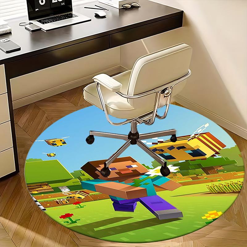 Minecraft Bienen Stuhlmatte Runder Teppich - Büroteppich, Maschinenwaschbar, Rutschfest, Geeignet für Wohnzimmer, Schlafzimmer