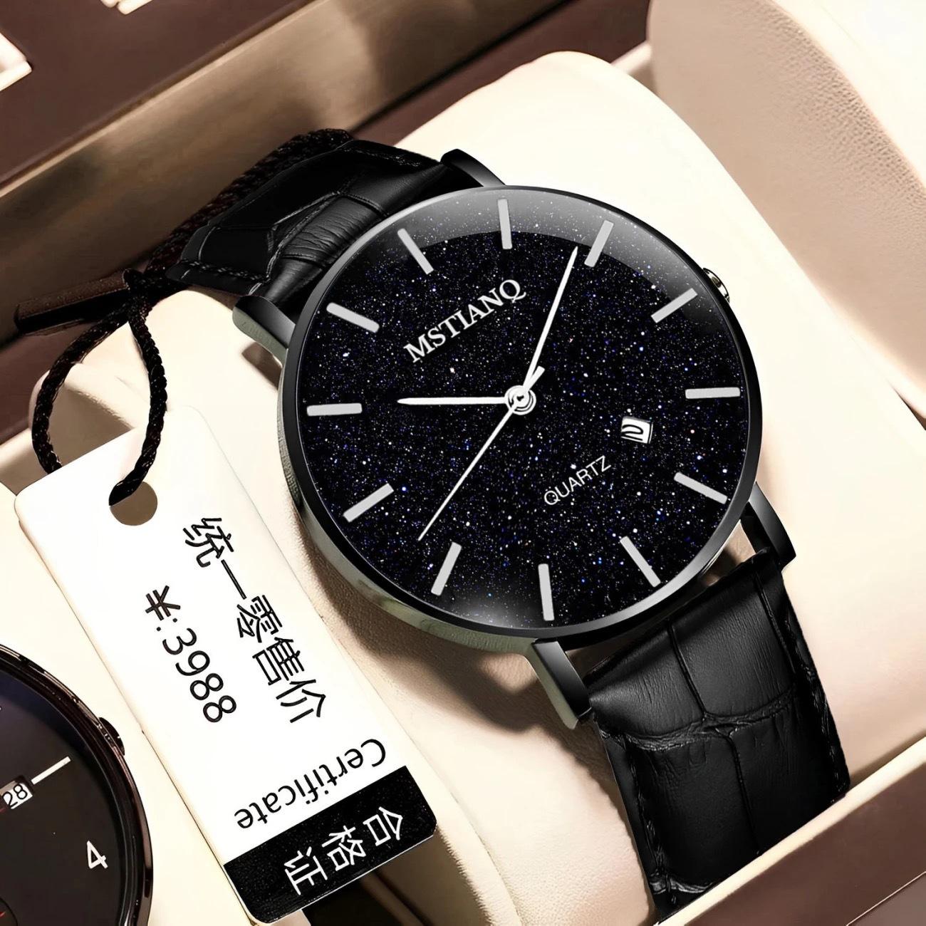 Casual Fashion Starry Sky Men S Watch Simple Ultra-Thin Non-Mechanical Calendar Quartz Watch