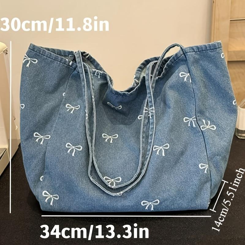 

Largeb Bag Blue Bow Tote Bag for Women Oxford Fabric Commuter Purse with Adjustable Strap Christmas Gift Travel Shopping Bag синий