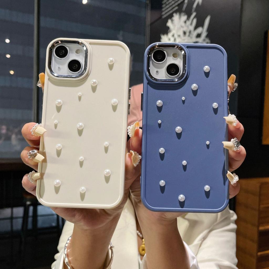 Applicable To IPhone16PRO Creative Three Dimensional Small Pearl Mobile Phone Case Apple 13 8P Metal Photo Frame Protection Case