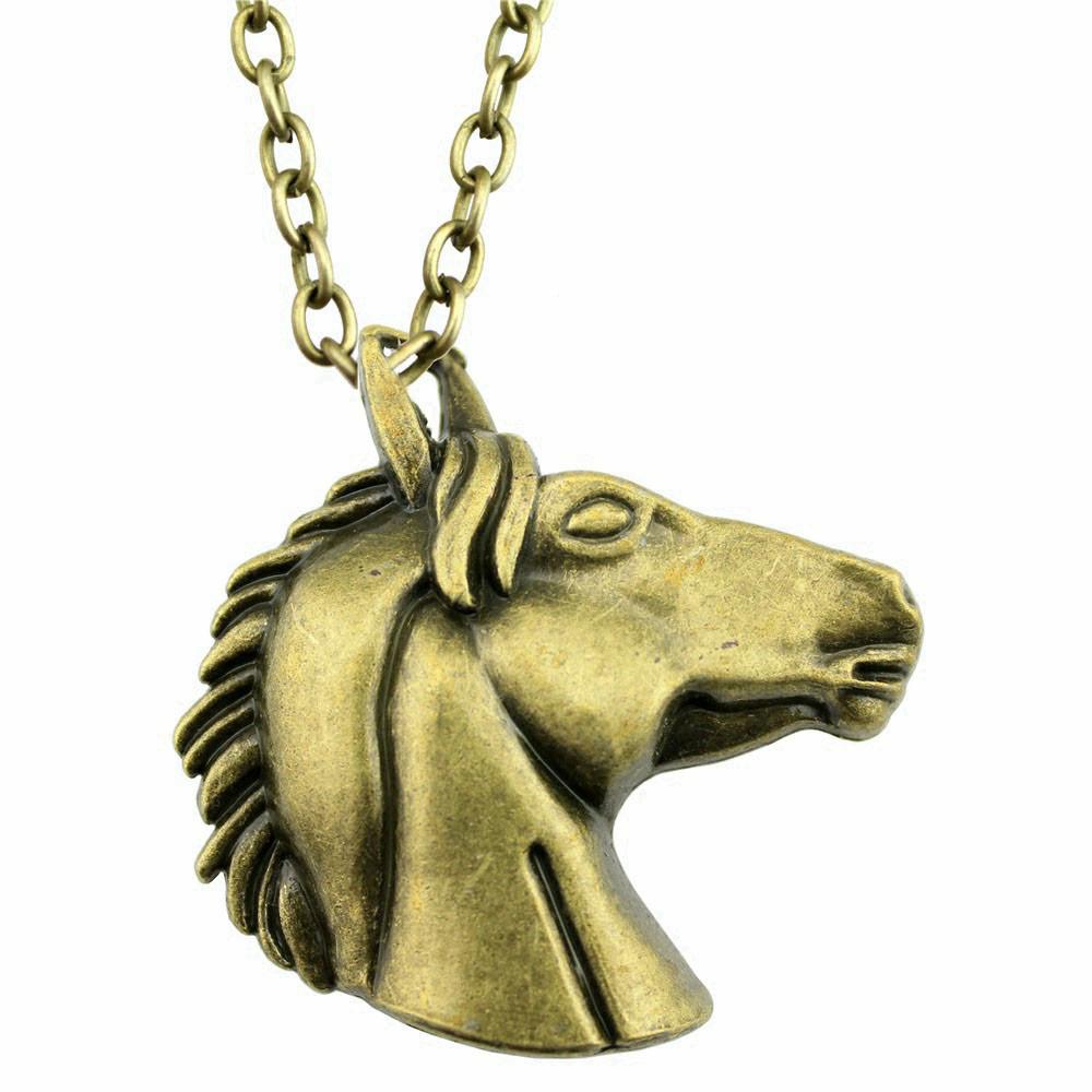 Horse Head Pendant Necklace Equestrian Cowboy Western Style Jewelry 45cm or 70cm long chain