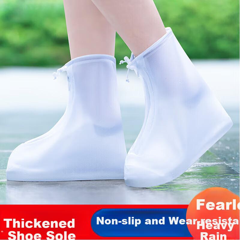 BWNK Waterproof Shoe Covers, Thick Rain Boots, Portable Non-Slip Wear-Resistant Rain Boots, White, XL Size