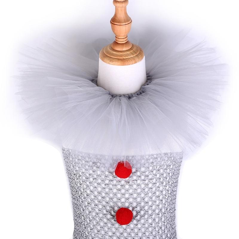 3Pcs Kids Girls Scary Halloween Clown Costume Clown Cosplay Costume Dress Gloves Red Hairpin Clown Makeup Kit Gifts