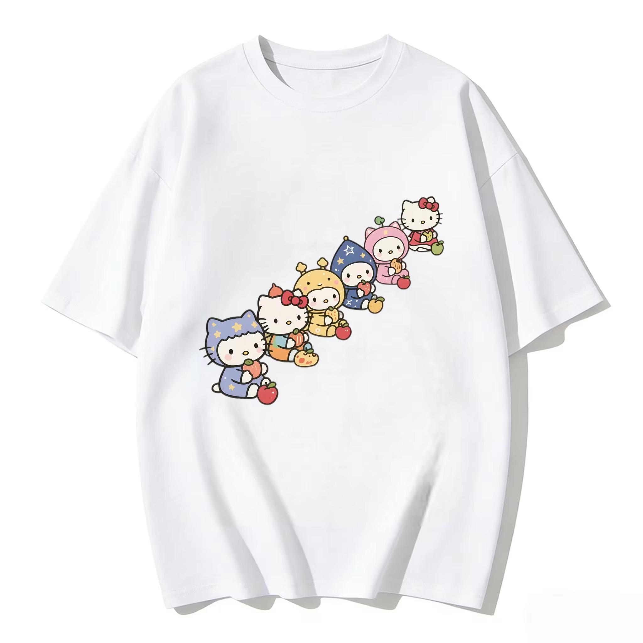 

2026 new Summer Cute HelloKitty TShirts Soft Cotton Short Sleeve Tees for Parents Kids Breathable Casual Daily Outfit Tops S