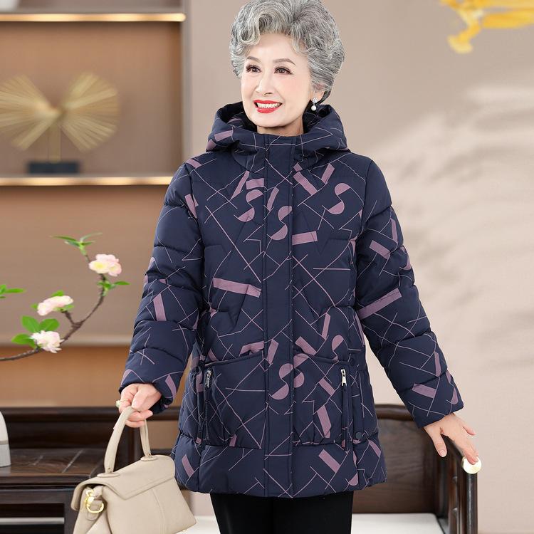 Grandma's Winter Cotton Jacket, Middle-aged and Elderly Cotton Jacket, Mother's Mid-length Jacket, Autumn and Winter Cotton Jacket, New Style