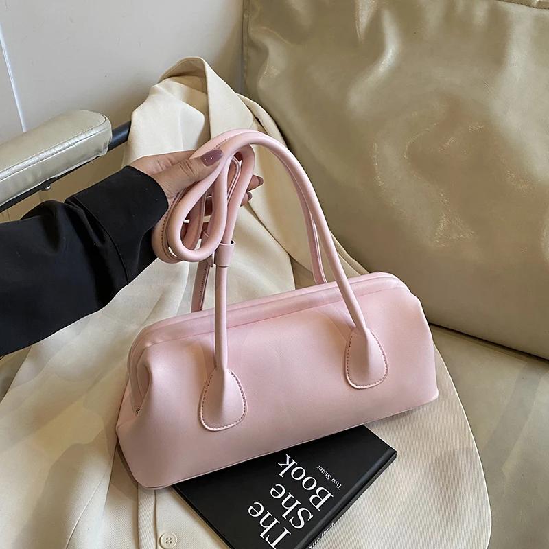 Solid Color PU Leather Underarm Bags For Women 2025 Spring Korean Fashion Retro Simple Shoulder Bag Lady Handbags And Purses