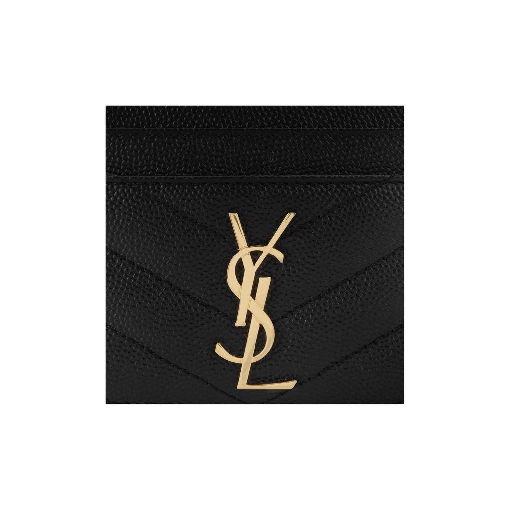 SAINT LAURENT YSL CASSANDRE metal logo quilted surface stitch grain embossed cowhide leather card holder card bag regular female black