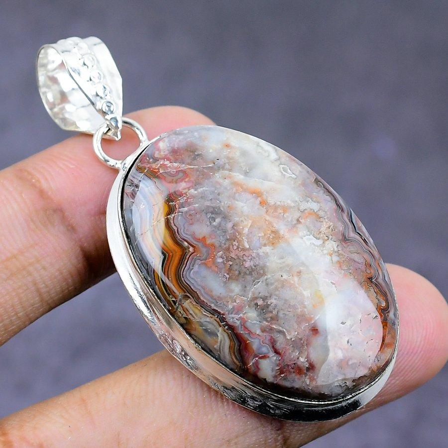 Natural Laguna Lace Agate 925 Sterling Silver Jewelry Pendant 2.17" ETC-14325