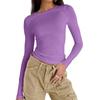 Dames Ronde Hals Lange Mouwen T-shirt Slim Fit Casual Effen Crop Top Gerimpeld Basic Dagelijks Laagjes Shirt