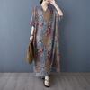 Summer Casual Artistic Plus Size Loose Print V-neck Short Sleeved Dress