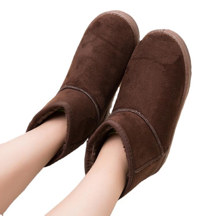 Winter new snow boots velvet thickened medium tube short boots student flat-bottomed short tube thick-soled cotton shoes