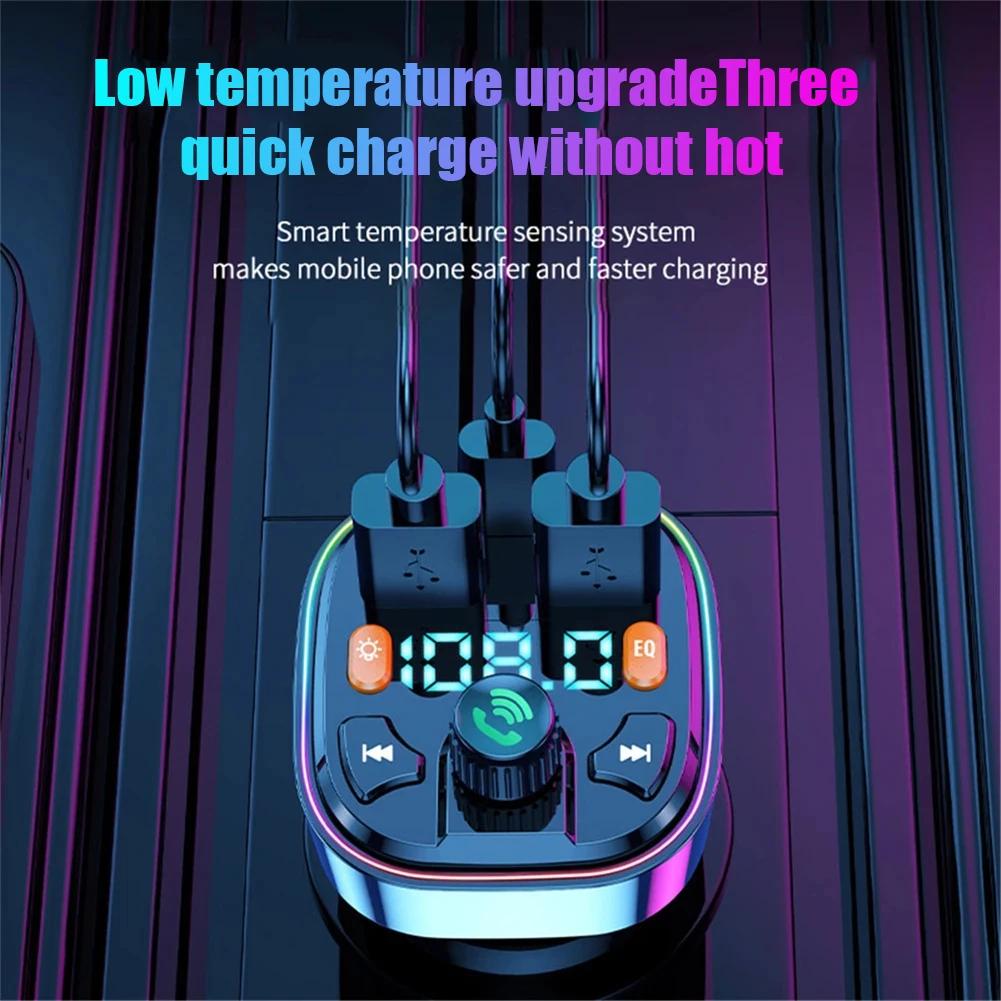 Car Fm Transmitter Wireless Bluetooth-compatible 5.0 Handsfree Car Kit Dual Usb PD 18W Type C Fast Charger External Microphone