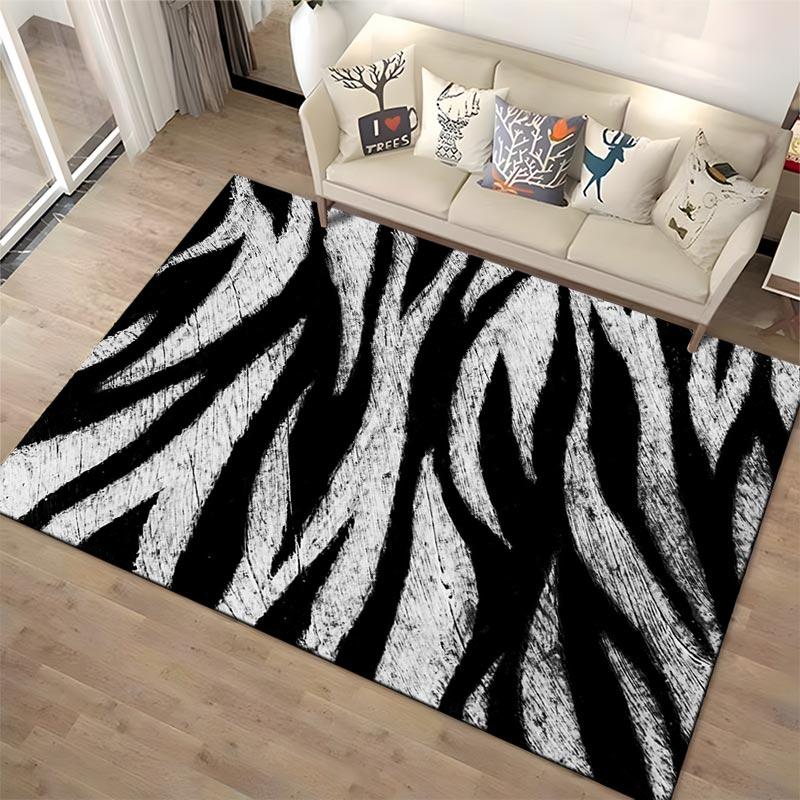 Modern Black and White Zebra Stripe Pattern Carpet for Home Decor Suitable for use as an anti-slip for living room bedroom sofas