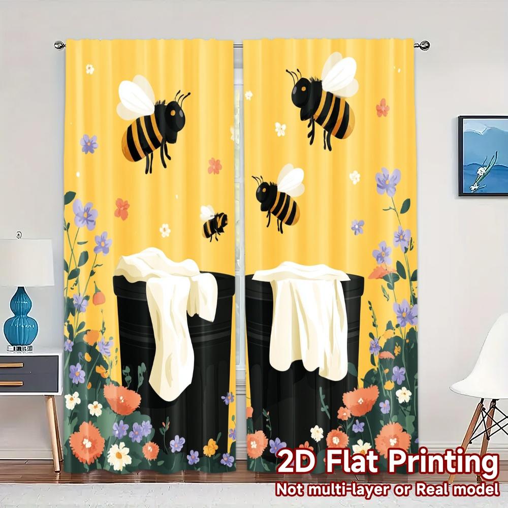 

Contemporary Flat Printing Curtains Without Rod Beehaven Popular Fabric Room Decor Decorative Set Of 2 Made Polyester W100*H70(CM)-Hooks&2PCS