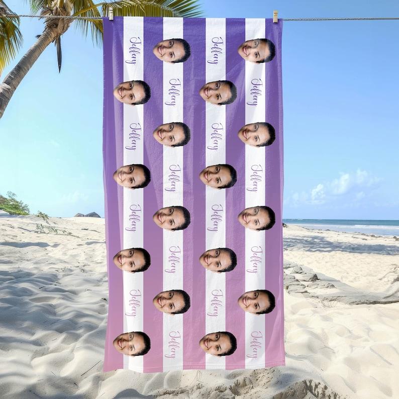Personalized head portrait photo Beach Towel, Custom stripe Monogram Pool Towel, Beach Towel, Vacation Gift, Fun beach towel 50x100cm(20x40in)
