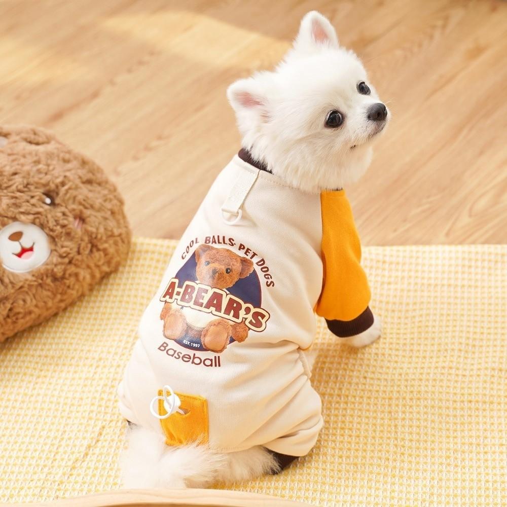 Thickened Dog Jumpsuit Color Block Comfortable Four Legged Clothes with D-Ring Bear Pattern Dog Warm Pajamas Outdoor
