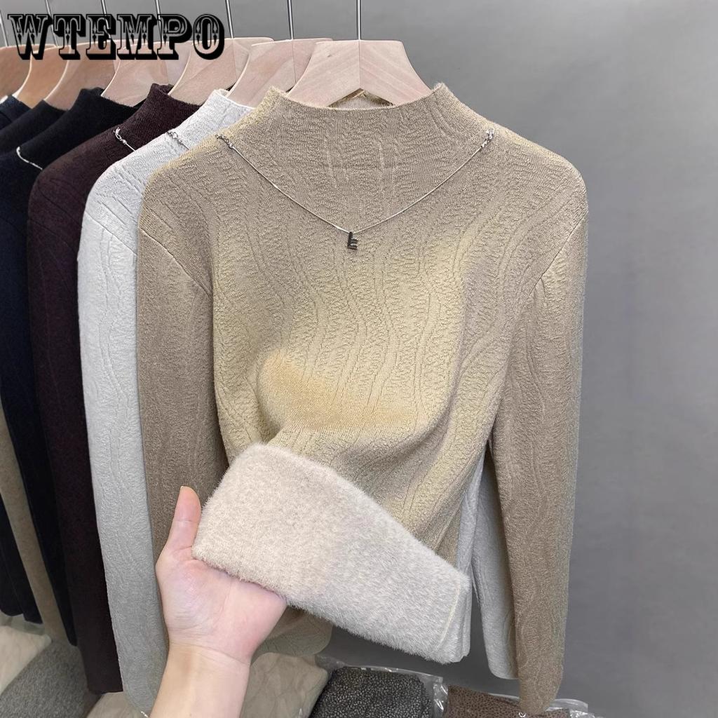 Pulover de catifea dintr-o singură piesă pentru femei, pulover gros de catifea cu gât mediu înalt, pulover tricotat, top interior la modă pentru toamnă și iarnă