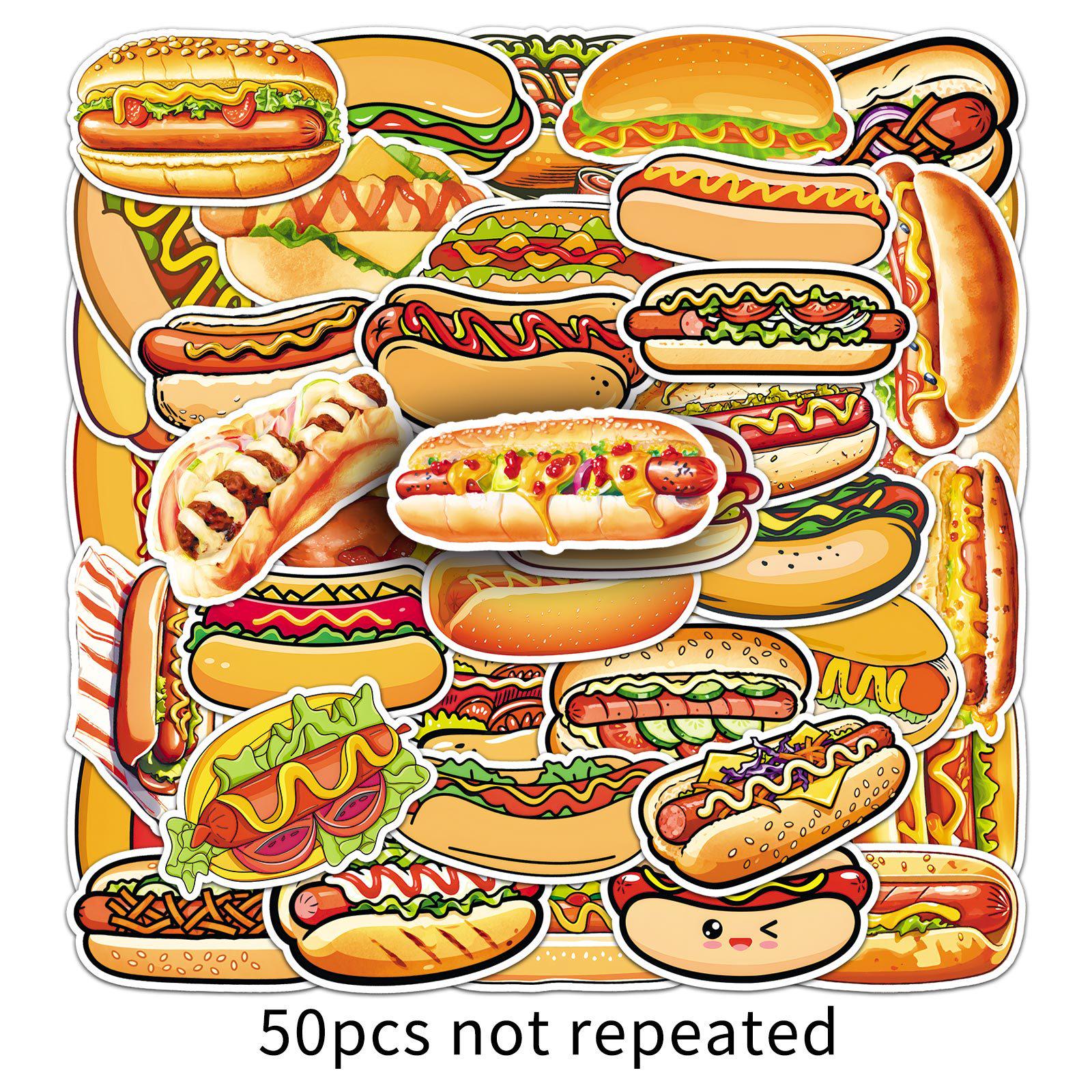 

50 American Hot Dog Stickers - Decorative, Waterproof Stickers for Cars, Journals, and More