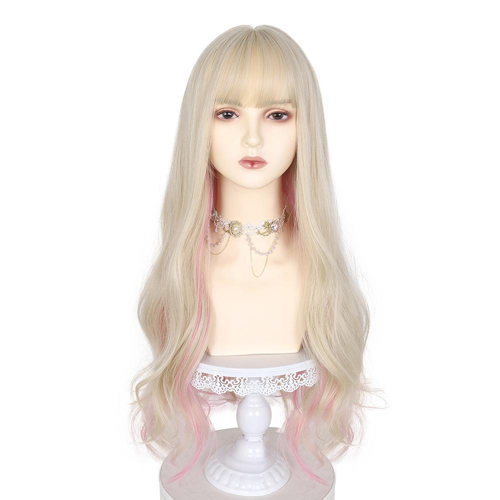 

Парик Bybrana Лолита, женский, с большой волной, длинные вьющиеся волосы, комплект на всю голову, висячий парик с окрашенными ушками, платиновый блондин, парик