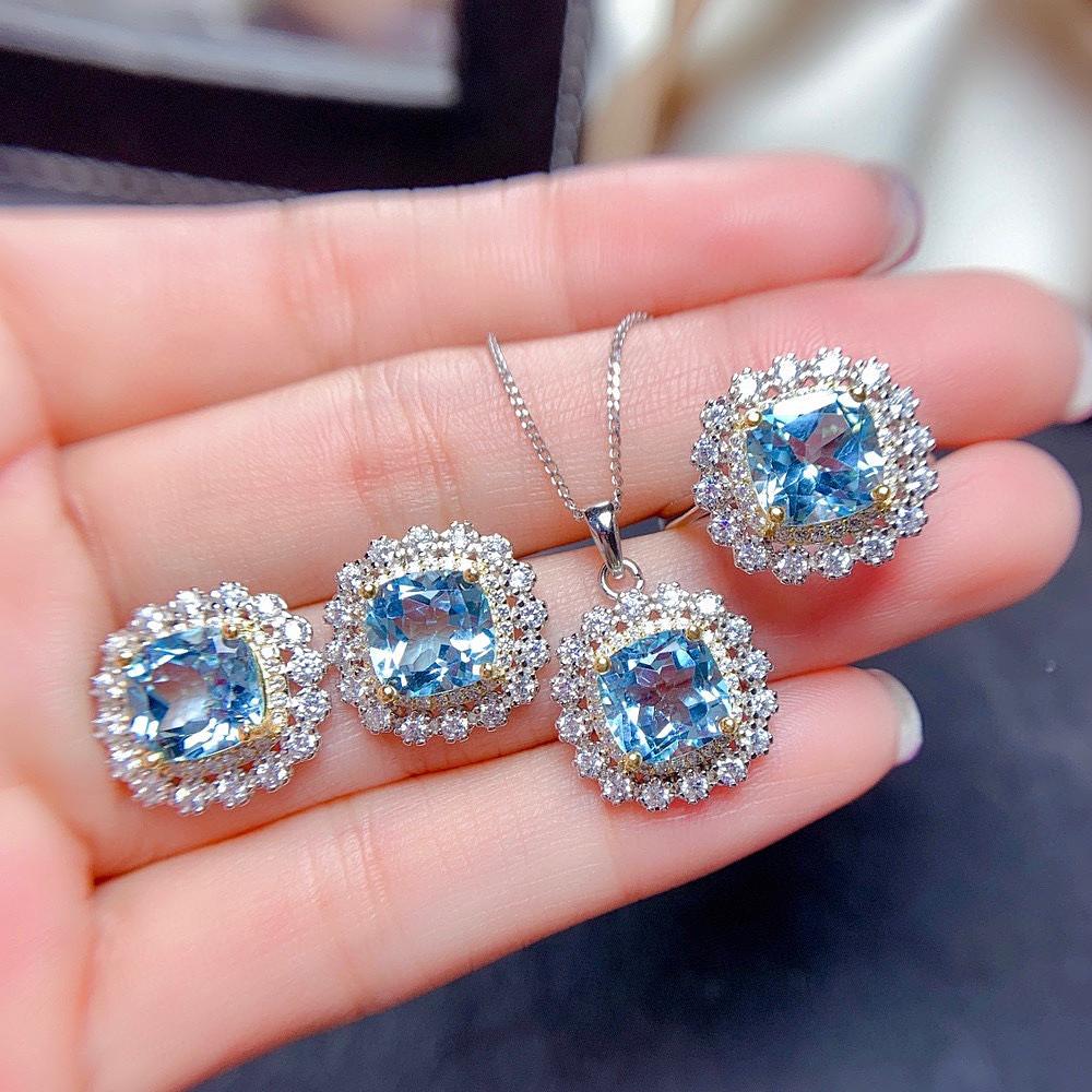 Bling Multicolor Crystal Zircon Diamonds Gemstones Rings Pendant Necklaces Stud Earrings for Women Fine Party Jewelry Sets Gifts