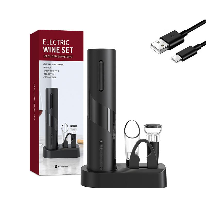 USB Электрический Открыватель для Красного Вина - Набор из Четырех Предметов - Перезаряжаемый Электрический Открыватель из Нержавеющей Стали - Резак для Пробок
