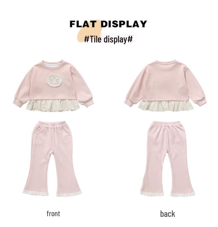 Meng Tang Tang Spring Lace Embroidery Cartoon Hoodie Two-Piece Set for Baby Girls